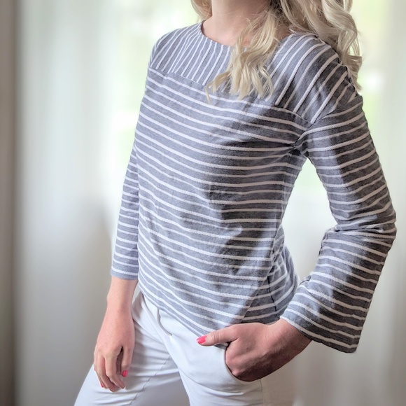 a new day Tops - (3/$33 Deal) Bell Sleeve Striped Button Back Top